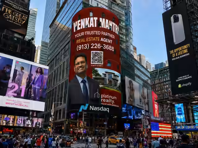 Times Square billboard ad for Venkat Mantri: Your trusted partner, scan to connect